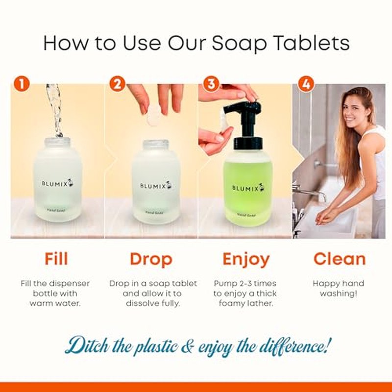 Foaming Hand Soap Tablet Set? 4 Tablets + Glass Foam Dispenser | Variety Scents | Non-Toxic, Plastic-Free, Zero Waste, Just-Add-Water | Safe for Kids, Home & Travel (Variety Set)