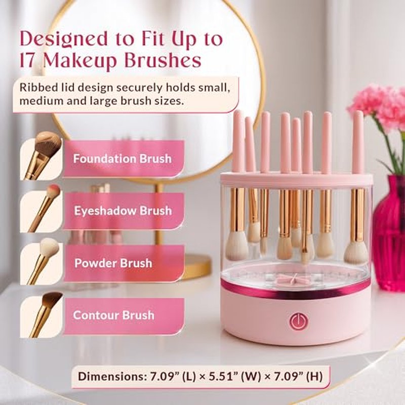 360¡Æ Electric Makeup Brush Cleaner - Dual Spin Makeup Brush Cleaning Machine, Holds 17 Brushes, Portable and Compact Design for Travel & Home Use, Perfect Brush Cleaner for Makeup Professionals