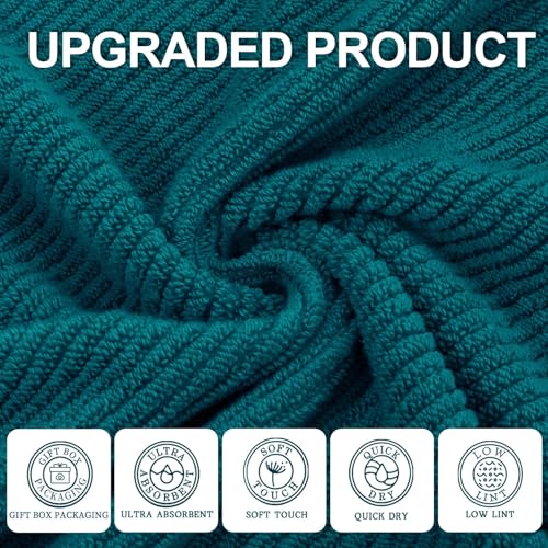 Face Towels for Bathroom, 6PC 13"x13" - 100% Cotton | Light Weight | Thick | Quick Dry | Soft | Absorbent, Fluffy Bathroom Hand Towels, Wash Cloths for Showering, Towel Gift Set, Deep Turquoise