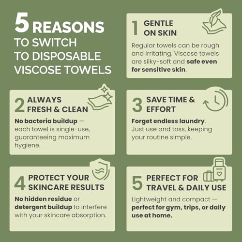 PLANTIFIQUE Disposable Face Towels XL 10"x12" - 100% Biodegradable Viscose Facial Towelettes for Women Skin Care - Toallas para la Cara Desechables, 100 Count