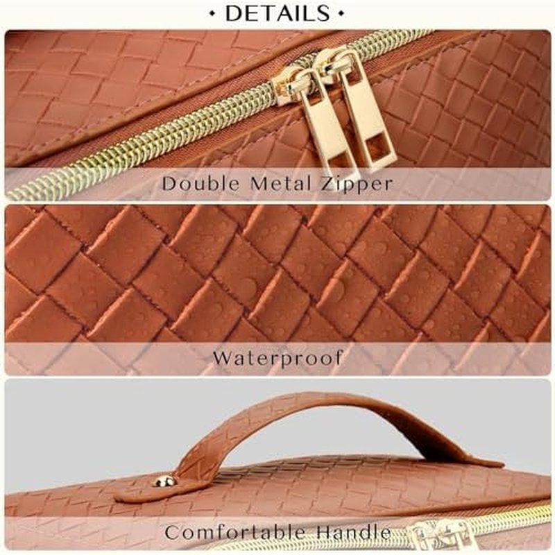 GENERIC Savatti Large Capacity Makeup Organizer Bag, Travel Toiletry Bag with Wide Open Pouch, Cosmetic Bag for Women, Makeup Brush Holder, Toiletries Accessories (165, brown)