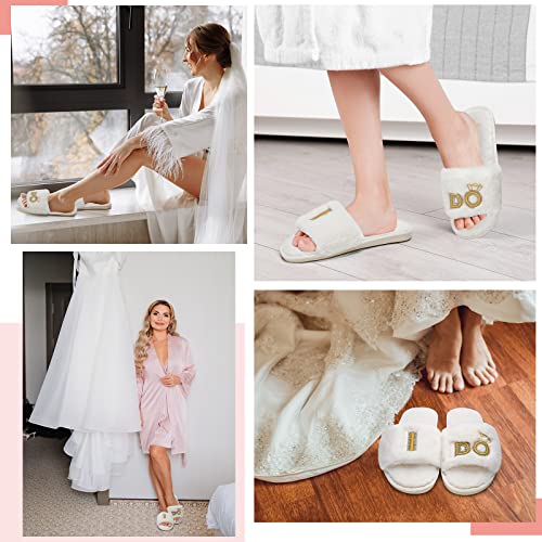 Toulite 6 Pcs Bridal Shower Gift Set Including Slide Slippers Wedding Tote Pearl Rhinestone Cosmetic Bag Bridal Robe Wedding Tumbler Ceramic Jewelry Dish Tray for Engagement Bachelorette Party