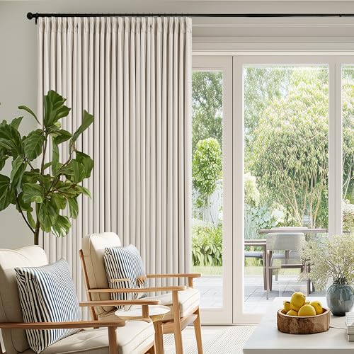 Natural Blackout Pinch Pleated Curtains 70W x 102L Dual Layer Block Sunlight