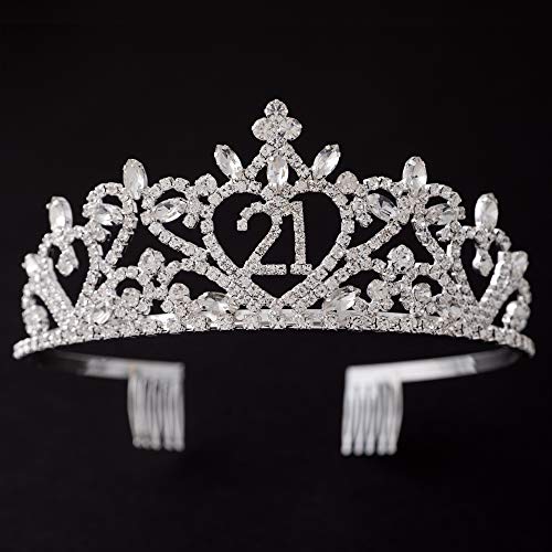 Ella Celebration 21st Birthday Tiara - Silver Heart Crown Party Accessory