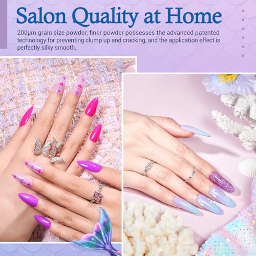 AZUREBEAUTY 42Pcs Dip Powder Nail Kit Starter - Going Summer, 32 Colors Blue Lilac Purple Pink Green Acrylic Nail Dipping Powder Set with Top/Base Coat Activator &Tray for French Art Manicure DIY Home