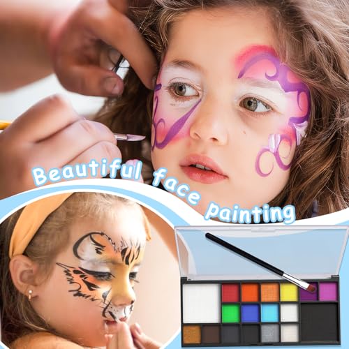 Face Painting Kit for Kids, 18 Colors Body Paint Set With Brushes, Body Makeup Kit for Makeup Parties, Halloween