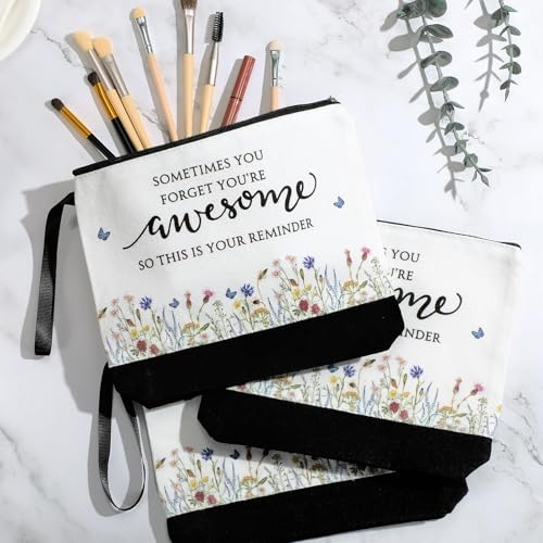 Reginary 30 Pcs Makeup Bags Gift for Women Bulk Inspirational Flower Canva Cosmetic Bag with Zipper You Are Awesome Thank You Gift for Staff Employee Coworker Team Nurse Caregiver (Gratitude)