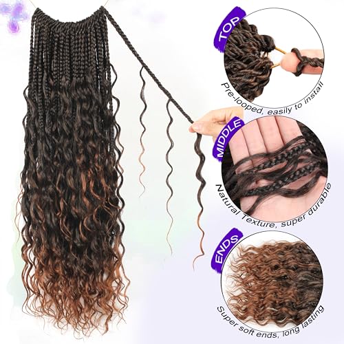 14-Inch Goddess Box Braids Crochet Hair Pack of 8 - 1B/30# Protein Fiber