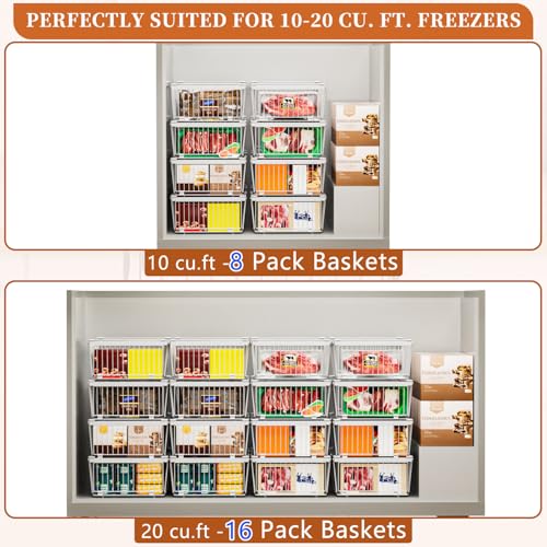 Large Freezer Organizer Bins 4 Pack for 10-20 Cu.Ft Freezers - Leak-Proof Bottom