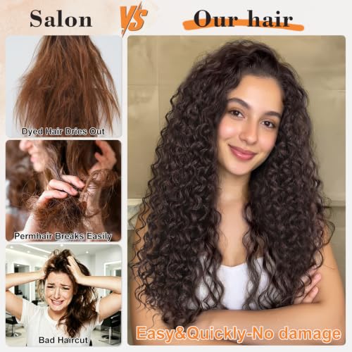 Black Brown 20 Inch Curly Clip-In Hair Extensions - 4 Pieces