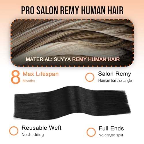 Butterfly Weft Hair Extensions Human Hair 18 Inch - Jet Black #1 - Reusable & Seamless