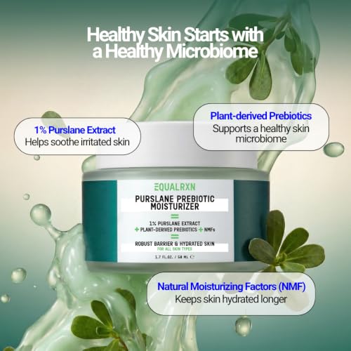 Prebiotic Gel Moisturizer for Face with Ceramides & Purslane - Lightweight Hydrating Face Cream for Oily & Sensitive Skin