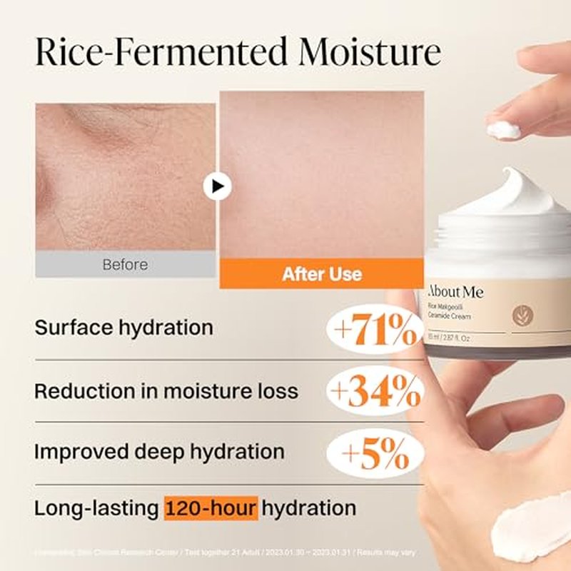 About Me Rice Makgeolli 6 Ceramide Cream ? Fermented Rice Face Moisturizer for Dry Sensitive Skin, Rich Mochi Texture with Shea Butter & Galactomyces, Vegan Fragrance-Free 2.87 oz (85ml)