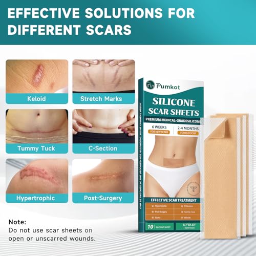Silicone Scar Sheets 10 Pcs - Soft Medical Tape for Surgical & Keloid Scars, 5.7 x 1.57 Inches
