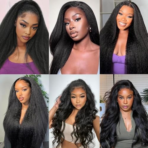 IUTUFTD 12 Inch 1B Kinky Straight Human Hair Bundles Brazilian Virgin Yaki Hair Extensions