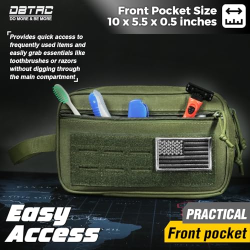 DBTAC Tactical Toiletry Bag for Men | Dry Wet Separate Hygiene Bag Compact Dopp Kit Mens Shaving Kit Travel shower Bag (Green)