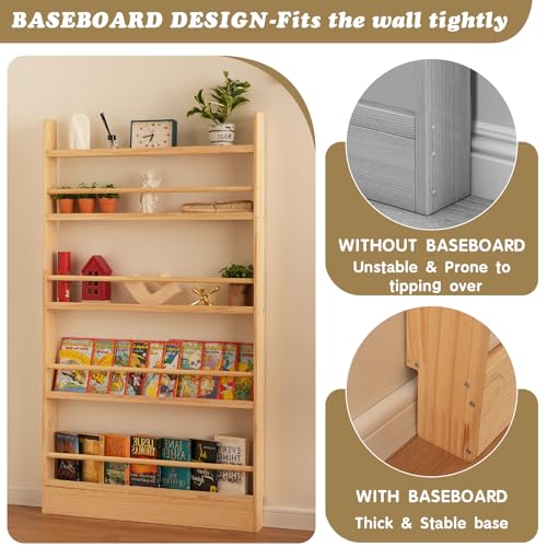 Wood 5-Tier Behind The Door Bookshelf - Natural Finish, Farmhouse Style