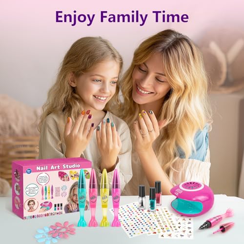 Kids Nail Polish Set with 4 Nail Art Pens, Dryer & Accessories - Safe & Non-Toxic