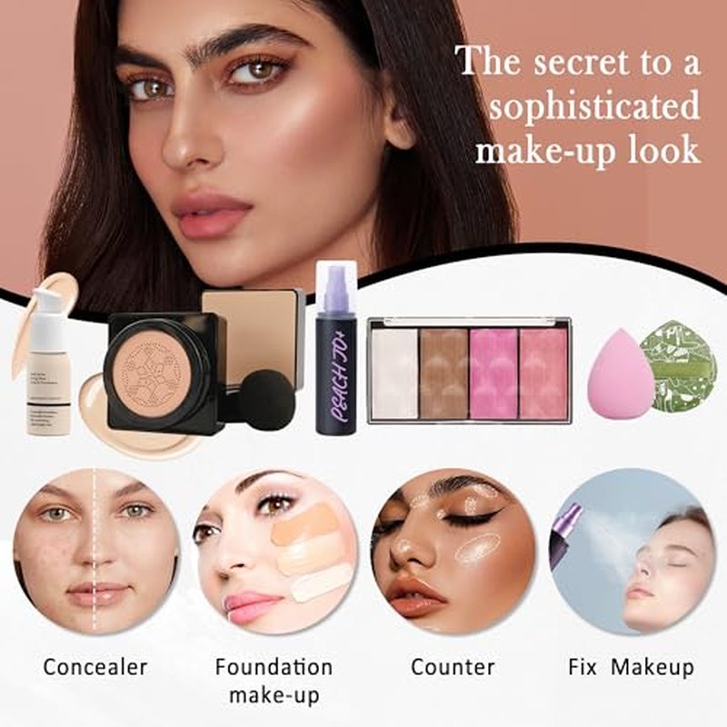 All in One Makeup Kit for Women Full Kit,Travel Makeup Kit for Teens,Make Up Gift Set with Everything,Foundation Eyeshadow Lipstick Eyebrow Blush Powder, Christmas Make Up Gift Set for Women-E