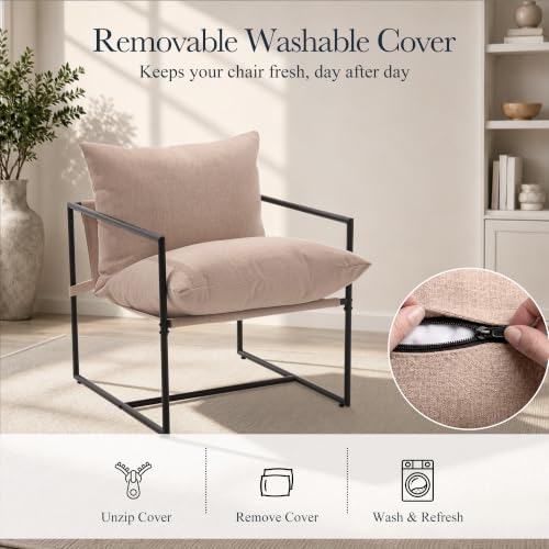 Nestvala Oatmeal Modern Upholstered Accent Armchair with Metal Frame