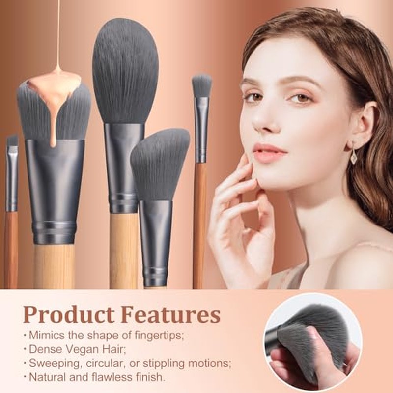 BS-MALL Makeup Brushes Bamboo with Mask Brush & Triangle Foundation Puff for Eyeshadow Contouring Primer Blending 20 PCS Makeup Tools Set
