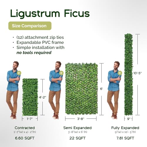 Artificial Privacy Grass Wall Decor - Ficus Leaf, 20x50 Inches - Faux Outdoor Fence Covering, Garden Screen, Balcony Privacy Panel - Ficus Leaf Variation