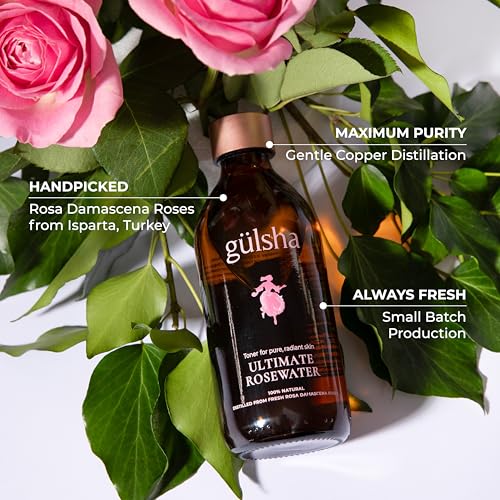 GULSHA ULTIMATE ROSEWATER, Natural Rosa Damascena Flower Water, Cleanses, Nourishes and Tones Skin, Restores Radiance to Your Skin, Free from Chemicals, 100% Natural Glow Rose Essence, 250ml/8.45fl oz