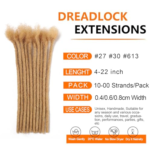 Human Hair Dreadlock Extensions 8 Inch #27 Blonde - 20 Strands, Variation of #27-0.6cm/8Inch-20Strands