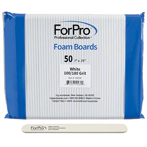 Double-Sided Nail Files Foam Boards 100/180 Grit White 50-Pack