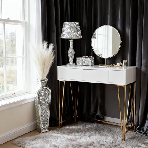 26.8-Inch Silver Crushed Diamond Mirrored Floor Vase with Pampas Grass, Tall Elegant Decor