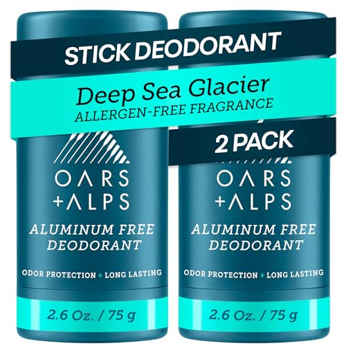 Oars + Alps Aluminum-Free Men's Deodorant 2 Pack, Clear No Residue, 2.6oz