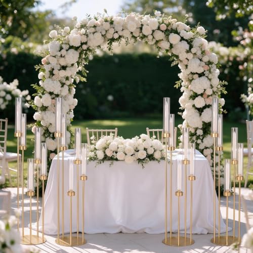 Gold 4-Piece 5-Arm Tall Candelabra Set with Acrylic Shades for Wedding & Events