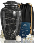 Hearthy Home Large Black Marble Cremation Urn for Human Ashes - Elegant Memorial, 10.5H x 6.25W