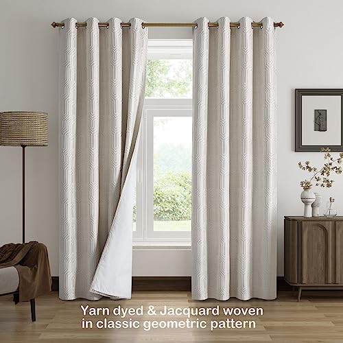 Beige & Silvery Geometric Blackout Curtains 52x96 Inches | Pack of 2 | Thermal Insulated Noise-Reducing Room Drapes for Bedroom & Living Room