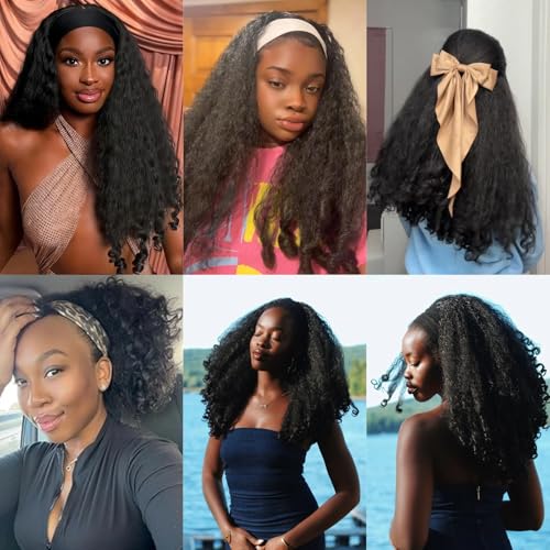 Black Afro Curly Headband Wig 22 Inch Synthetic Half Wig with Bouncy Curls - #1B