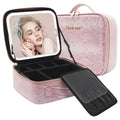 Travel Makeup Bag with LED Mirror ? 3 Brightness Modes, Portable Lighted Makeup Case with Adjustable Dividers, Cosmetic Organizer Gift for Women (Pink)
