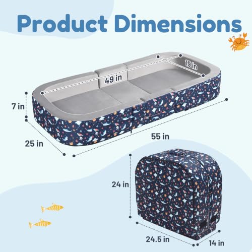 Toddler Travel Bed with Foam Rails & Storage Suitcase - Dark Blue