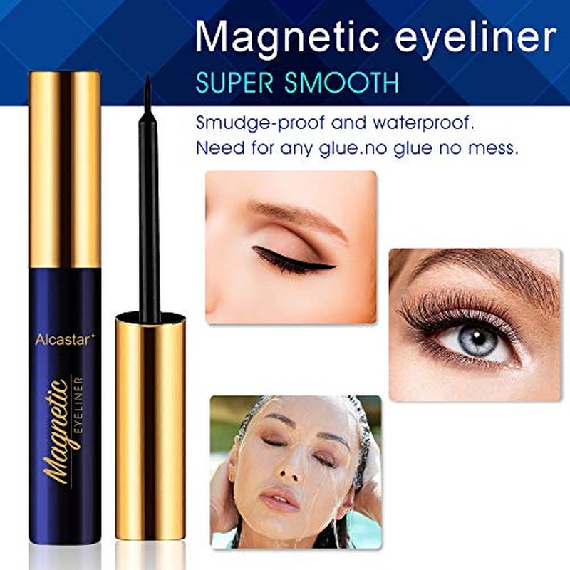 Alcastar Magnetic Eyelashes with Eyeliner Kit, Synthetic Fiber, Natural Look, Waterproof, No Glue Required (BT-1022)