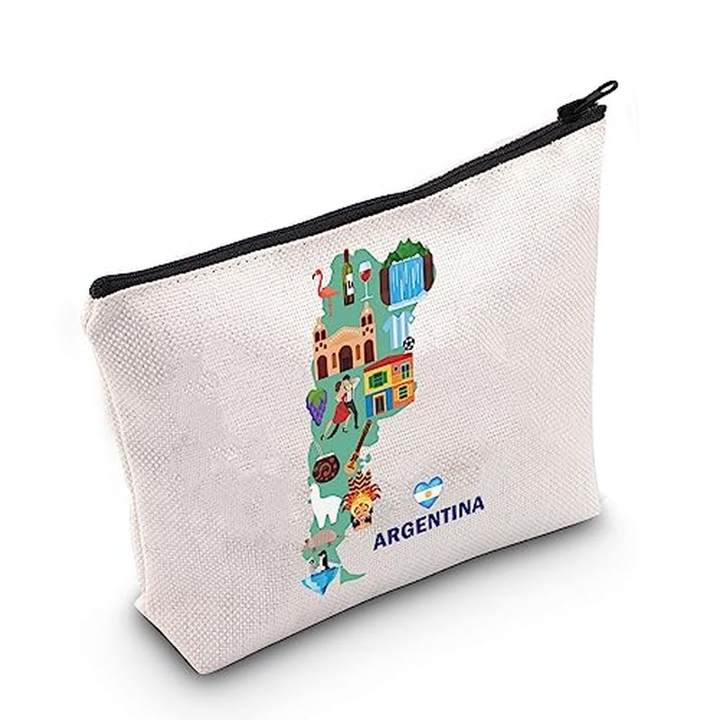 MEIKIUP Argentina Travel Cosmetic Bag Argentina Travel Souvenir Bag Argentina Futbol Soccer Lover Gift (Map Argen Bag)