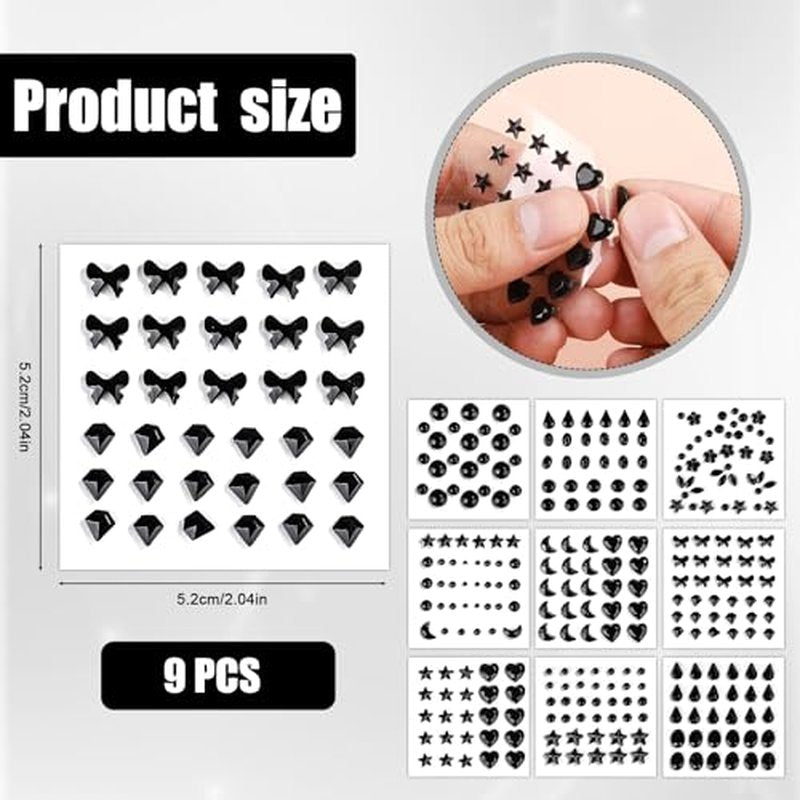 9 Sheets Face Gemstone Stickers, Self Adhesive Rhinestones Face Diamonds Jewels Gems Stick on Rhinestone Embellishment Stickers for Makeup Party Festival