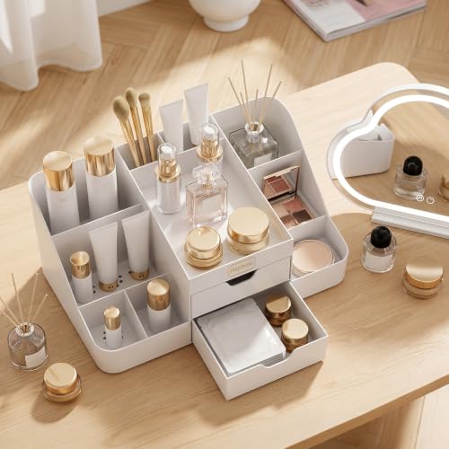 White Cologne and Makeup Organizer with Drawers - Vanity Storage for Men
