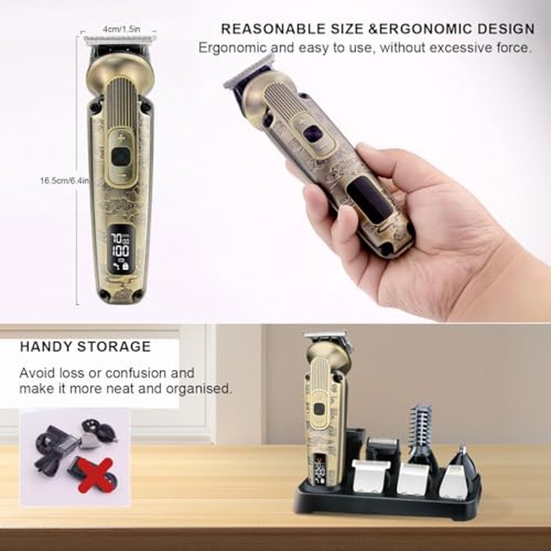 Hatteker Beard Trimmer Mustache Trimmer for Men 8 in 1 Adjustable Speed Waterproof Hair Clipper T-Blade Electic Razor Shavers Cordless Mens Gift Grooming Kit with Face Nose Body (Bronze)