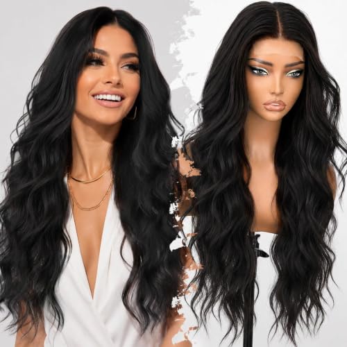 Black Wigs for Women 30 Inch Wavy Synthetic Lace Wig - Long, Natural Look, Beginner Friendly