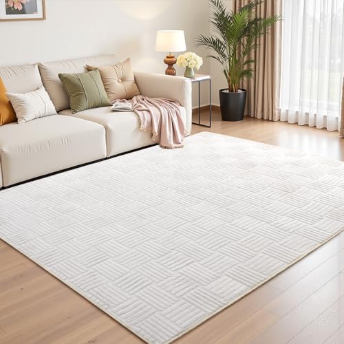 White Washable Shag Area Rug 6x9 Modern Geometric Non-Slip Bedroom Carpet