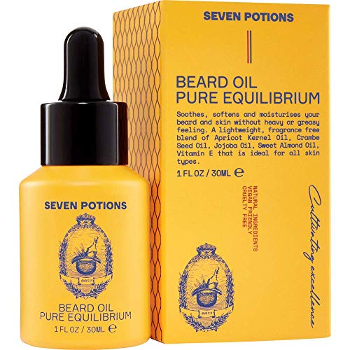 SEVEN POTIONS Natural Beard Oil for Men 1 FL OZ / 30ml ? Fragrance Free & Unscented Beard Softener & Conditioner ? Vegan Conditioning Oil That Helps Prevent Itch & Dandruff (Pure Equilibrium)