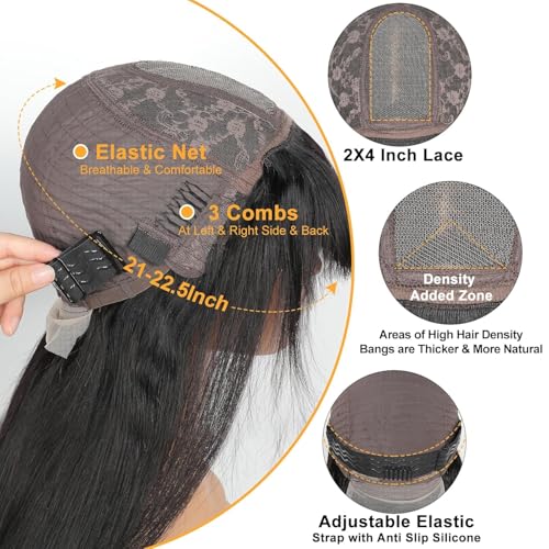 8 Inch Natural Color Human Hair Wigs with Bangs - HD Lace Front Bob Wig for Black Women