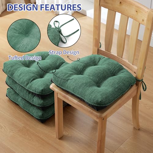 Memory Foam Chair Cushions Set of 4 - 15.5x15.5x4 Inches Dark Green Variation 4