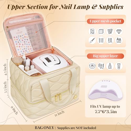 YOREPEK Beige 2-Layer Nail Polish Organizer Case for 42 Bottles (15ml)