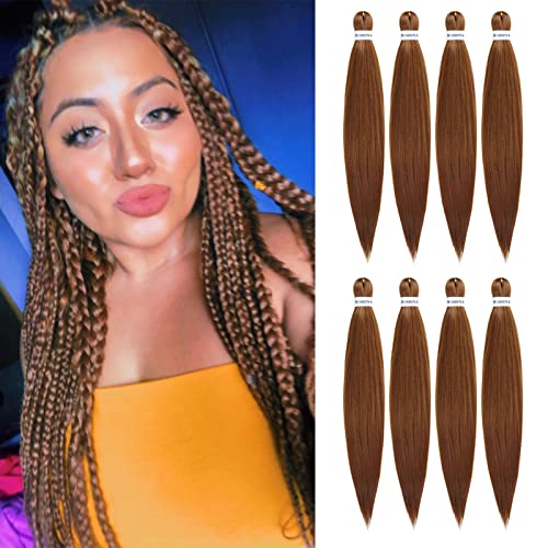 Rosdina 28 Inch Pre-Stretched Braiding Hair #30 - 8 Packs Brown Yaki Texture for Twist & Box Braids
