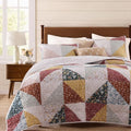 King Quilt Set 3 Pieces - Burnt Orange Floral Patchwork Coverlet - Soft & Reversible Bedding